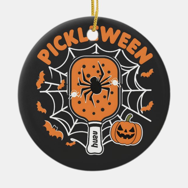 Pickleween Funny Spooky Halloween Pickleball Sport Ceramic Tree Decoration (Front)