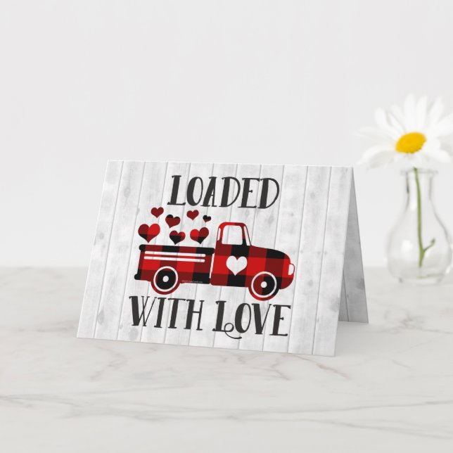Pickup Truck Buffalo Plaid Heart Valentine's Day Card (Small Plant)