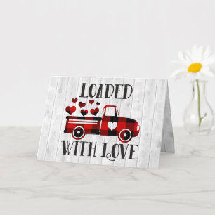 Pickup Truck Buffalo Plaid Heart Valentine's Day Card