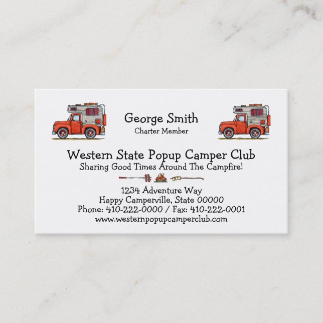 Pickup Truck Camper, RV, trailer or cabin Business Card (Front)