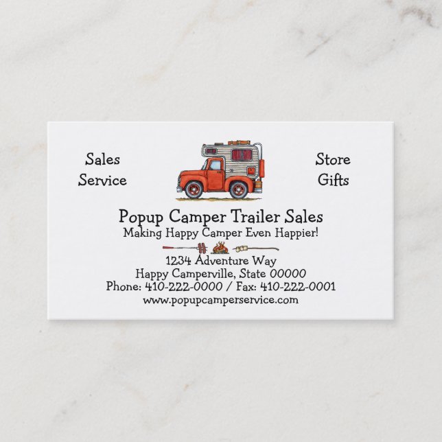 Pickup Truck Camper, RV, trailer or cabin Business Card (Front)