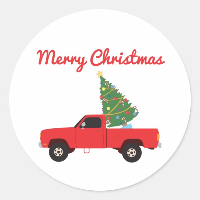 Pickup Truck Christmas Tree Classic Round Sticker (Front)
