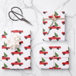 Pickup Truck Christmas Tree Wrapping Paper Sheet