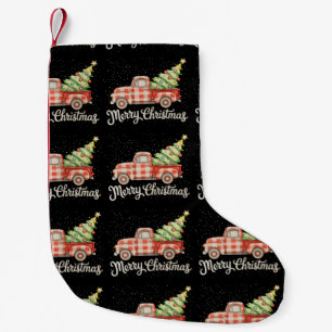 Pickup Truck Red Buffalo Plaid Merry Christmas Small Christmas Stocking