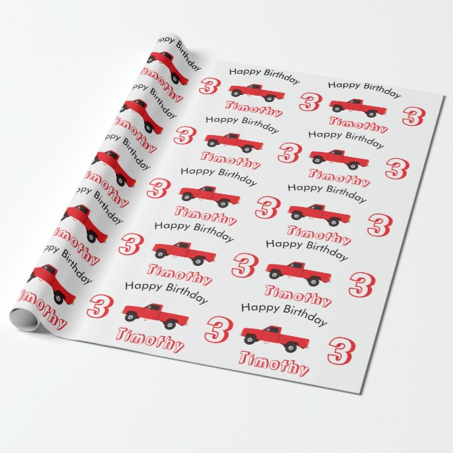 Pickup Truck Transportation Trucks Name & Age Wrapping Paper (Unrolled)