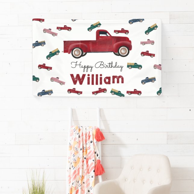 Pickup Trucks Cute Vehicles Car Happy Birthday Banner (Insitu)