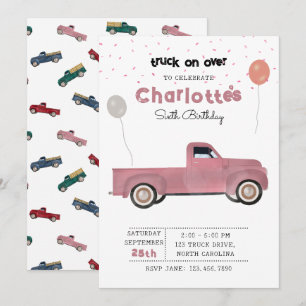 Pickup Trucks Cute Vehicles Girl Birthday Party Invitation
