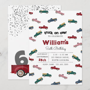 Pickup Trucks Cute Vehicles Kids Birthday Party In Invitation