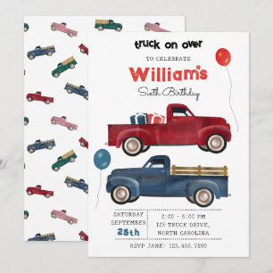 Pickup Trucks Cute Vehicles Kids Birthday Party Invitation