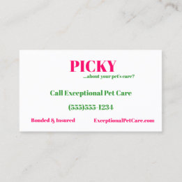 Picky About Pet's Care? Pet Sitter Pink & Green Business Card