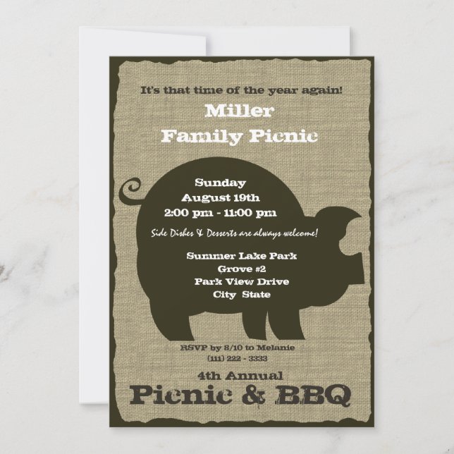 Picnic and BBQ Brown Hog Invitation (Front)