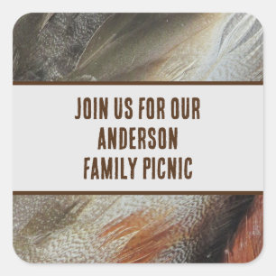 Picnic Announcement Nature Feather Family Reunion Square Sticker
