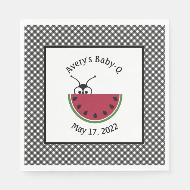 Picnic Ant Watermelon Black Gingham   Napkin (Front)