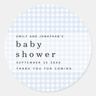 Picnic Baby Shower Names Blue Gingham  Classic Round Sticker