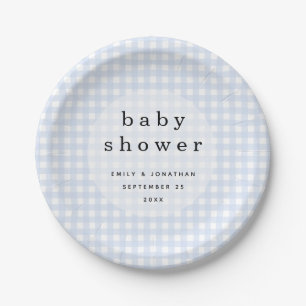 Picnic Baby Shower Names Date Blue Gingham Paper Plate