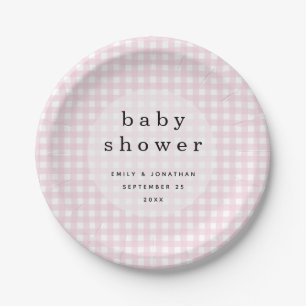 Picnic Baby Shower Names Date Pink Gingham Paper Plate
