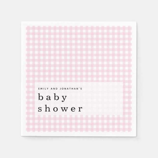 Picnic Baby Shower Names Pink Gingham Napkin (Front)