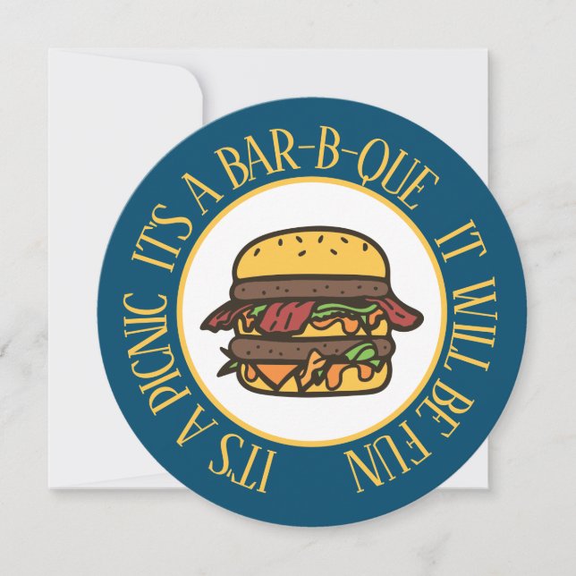  Picnic / Bar-B-Que Hamburger Round Invitation (Front)