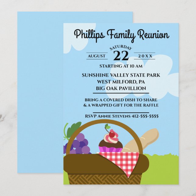 Picnic Basket Cloudy Sky Family Reunion Invitation (Front/Back)