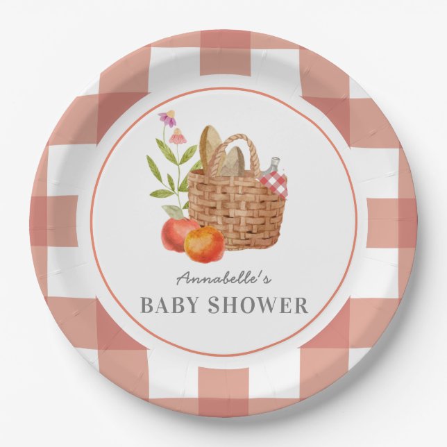 Picnic Basket Red GIngham Baby Shower Paper Plate (Front)