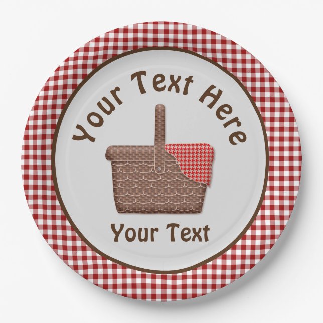 Picnic Basket Red Plaid Paper Plate (Front)
