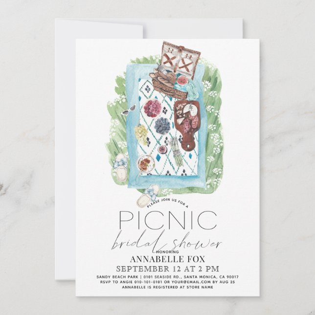Picnic Basket Watercolor Bridal Shower Invitation (Front)