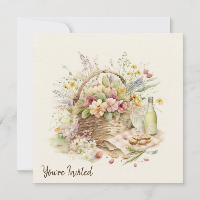 Picnic Basket with Wine Bottle Birthday Party Invitation (Front)