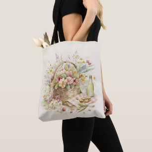 Picnic Basket with Wine Bottle Tote Bag
