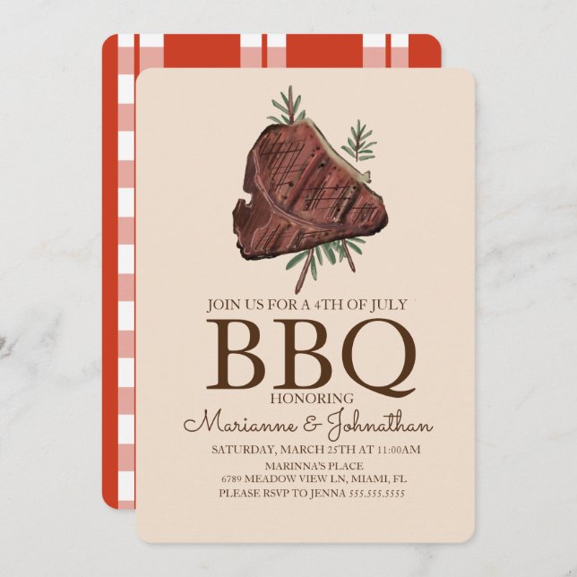 Picnic BBQ Cookout Hand Drawn Steak Invitation (Front/Back)