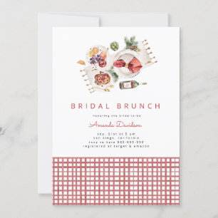 Picnic BBQ Red Plaid Watercolor Bridal Brunch Invitation