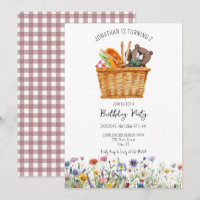 Picnic Birthday Invitation pink Gingham spring