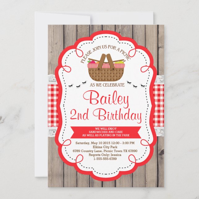 Picnic Birthday Party Invitation - Park Party (Front)