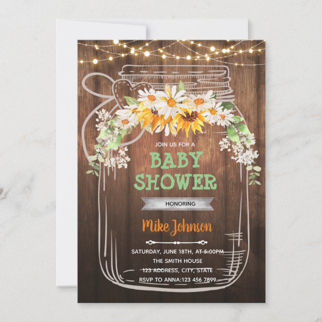 Picnic bridal shower mason jar birthday invitation (Front)