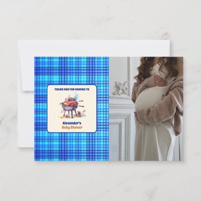 Picnic Cloth Baby Q Baby Shower Thank You Card (Front)