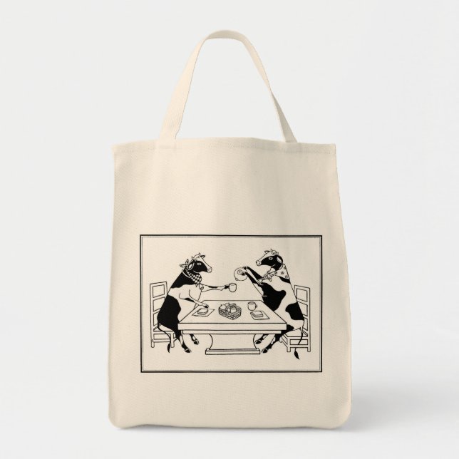 Picnic Cows Grocery Tote White (Front)