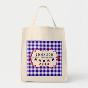 Picnic Family Reunion   Blue Chequered • Barbecue Tote Bag