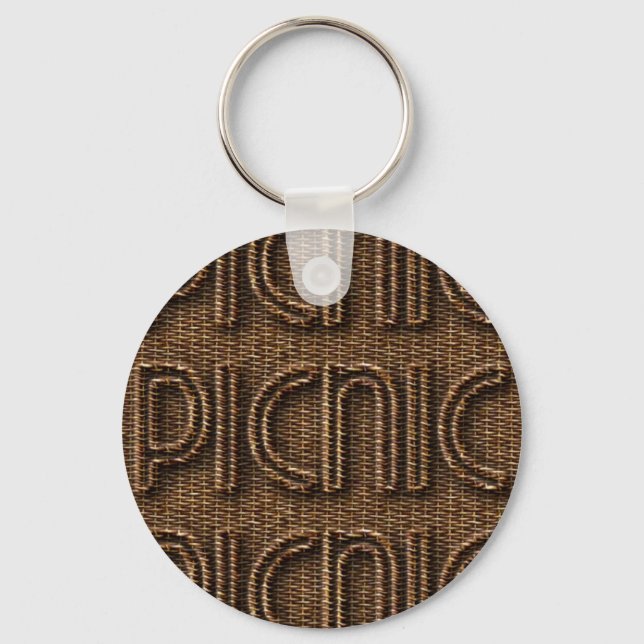 Picnic Funny Wicker Style Typography Brown Key Ring (Front)