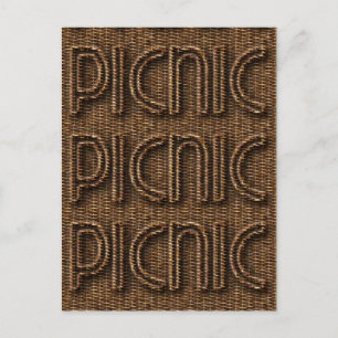 Picnic Funny Wicker Style Typography Brown Postcard
