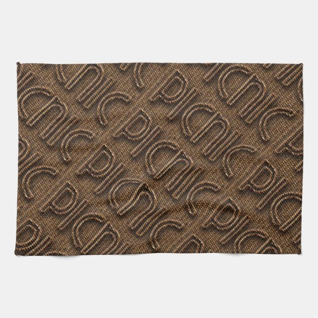 Picnic Funny Wicker Style Typography Brown Tea Towel (Horizontal)