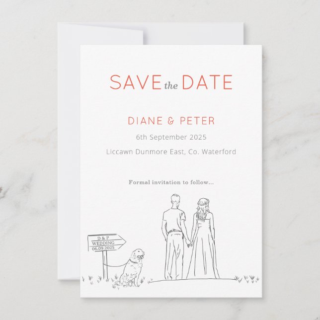 Picnic Garden Minimalist Black and White Wedding  Save The Date (Front)