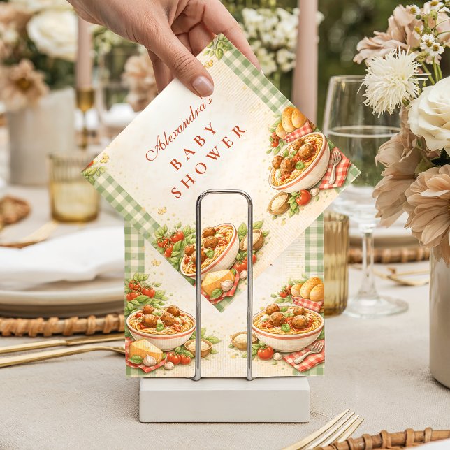 Picnic Green Gingham Little Meatball Baby Shower Napkin (Creator Uploaded)