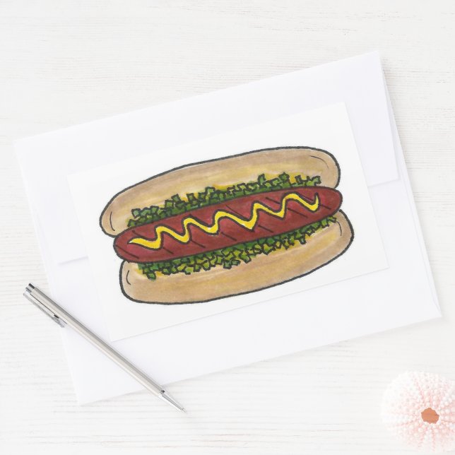 Picnic Hot Dog Bun Mustard Relish Fast Food Hotdog Rectangular Sticker (Envelope)
