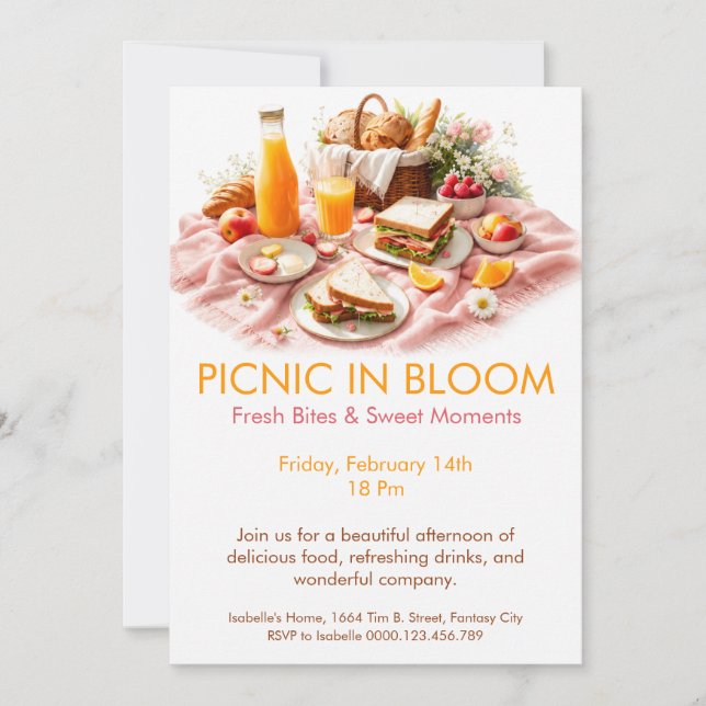 Picnic in Bloom - Spring Brunch Garden Party Invitation (Front)
