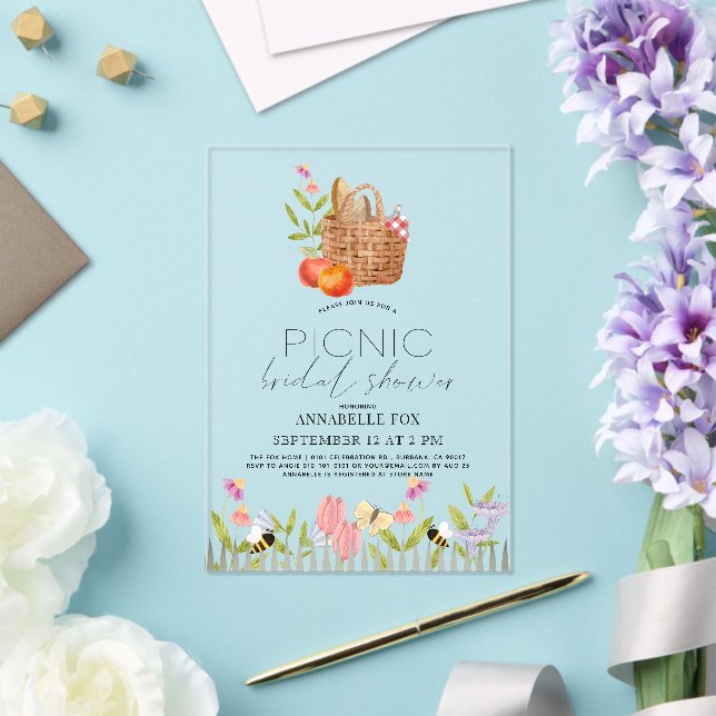 Picnic in the Park Basket Floral Bridal Shower Acrylic Invitations (Insitu (Wedding))