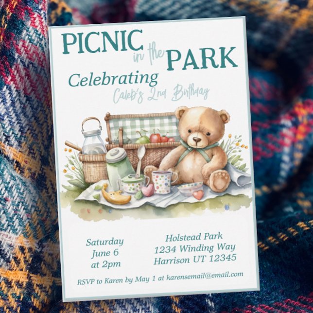 Picnic in the Park Cute Bear Birthday  Invitation (Creator Uploaded)