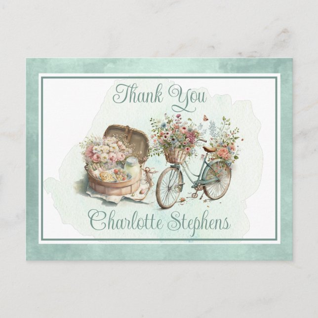 Picnic in the Park Floral Adult Birthday Thank You Postcard (Front)