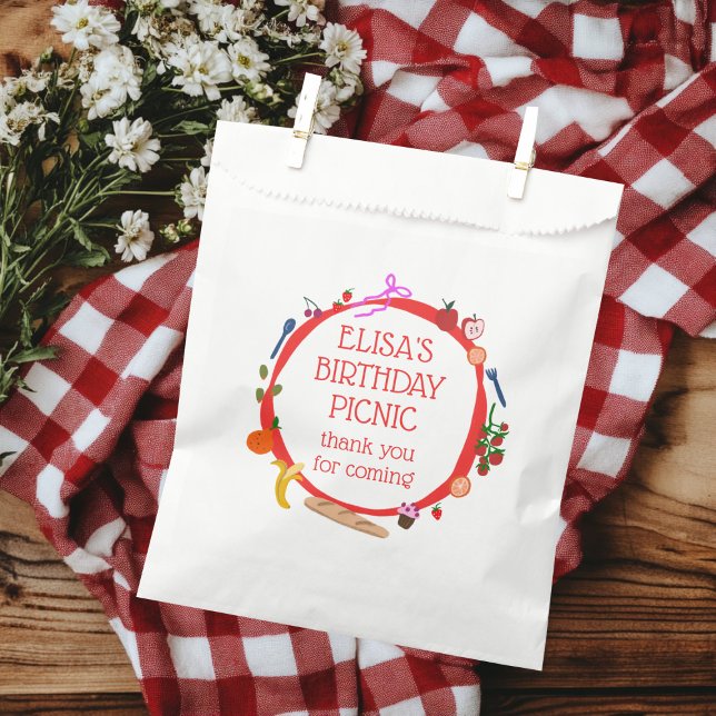 Picnic Modern Cute HandDrawn CUSTOM BIRTHDAY PARTY Favour Bags (Picnic Modern Cute HandDrawn CUSTOM BIRTHDAY PARTY Favor Bag)