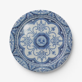 Picnic on 1896 Minton Holland Blue & White Paper 7 Paper Plate