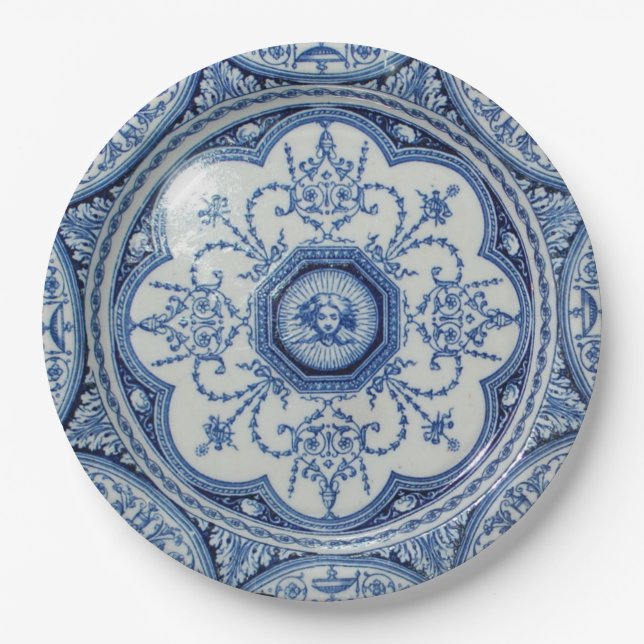 Picnic on 1896 Minton Holland Blue & White Paper Plate (Front)