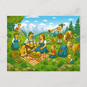 Picnic on Alpine Meadow Holiday Postcard